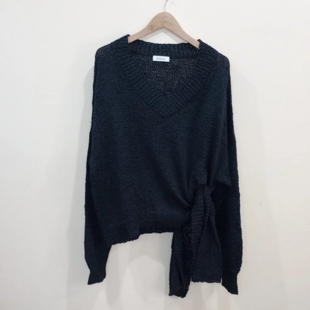Rodebjer Anisah Blue Tape Yarn Oversize Open Weave Side Tie Sweater, Size XL - Picture 3 of 16